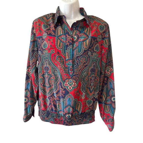Vtg Alfred Dunner Paisley Blouse, Blue Green Red Women 8, 80’s/90’s - Picture 4 of 7